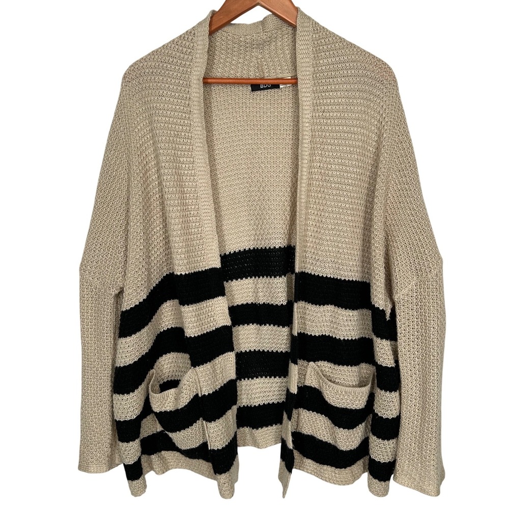 BDG‎ Tan and Black Open Front Cardigan Sweater with Pockets Women's Size Medium